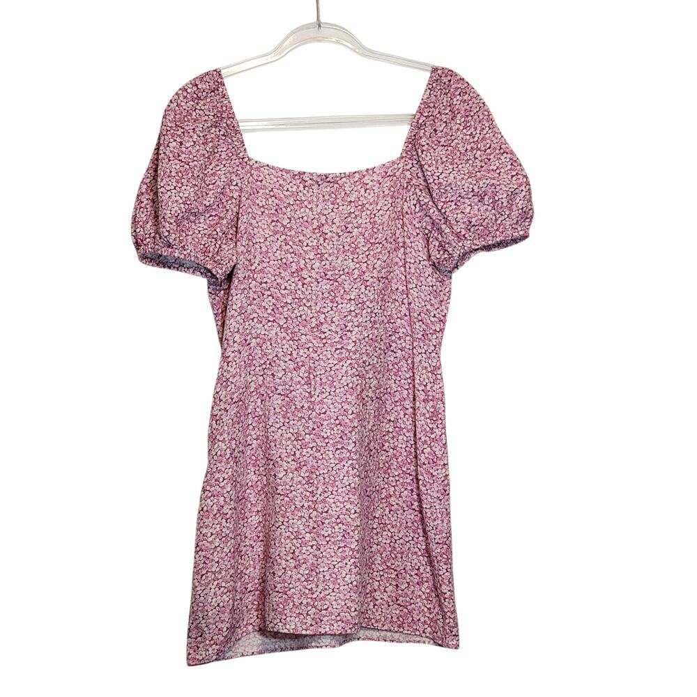 & Other Stories Floral Puff Sleeve Mini Dress Linen Blend Pink White Fitted 8 - Picture 11 of 16